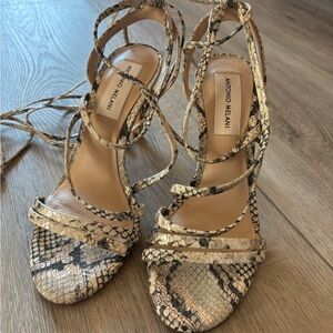 ANTONIO MELANI Snakeskin Lace-Up Heels - Tan and Black